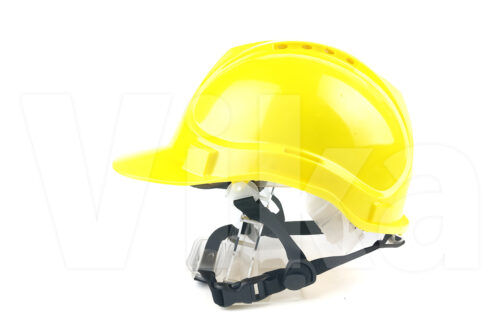 Hełm ochronny POLSTAR YS 4B 6 punktowy żółty daszek napotnik 2 punktowy pasek podbródkowy wentylacja klamra pasek regulacyjny