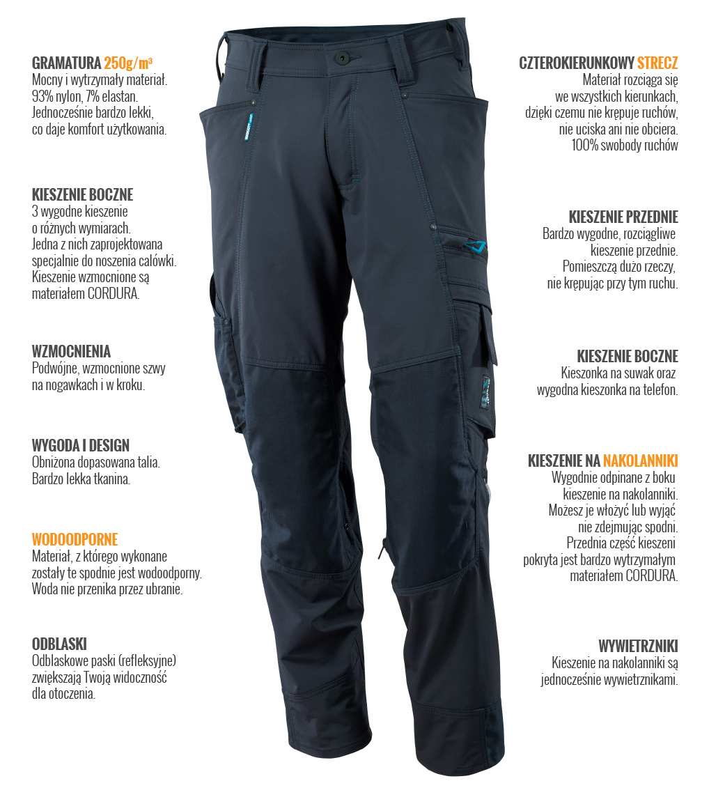 Spodnie robocze Mascot Advanced - infografika